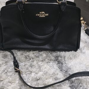 Coach Black Leather Shoulder Bag with Gold Accents